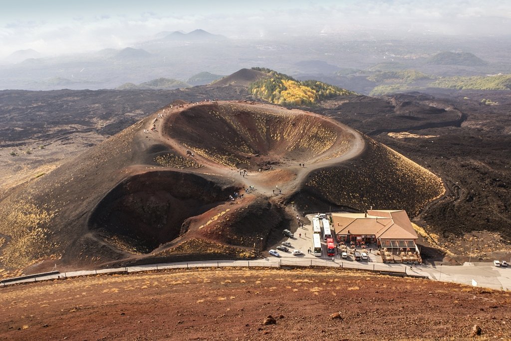 Aerial view of Silvestri crater at the slopes of Mount Etna